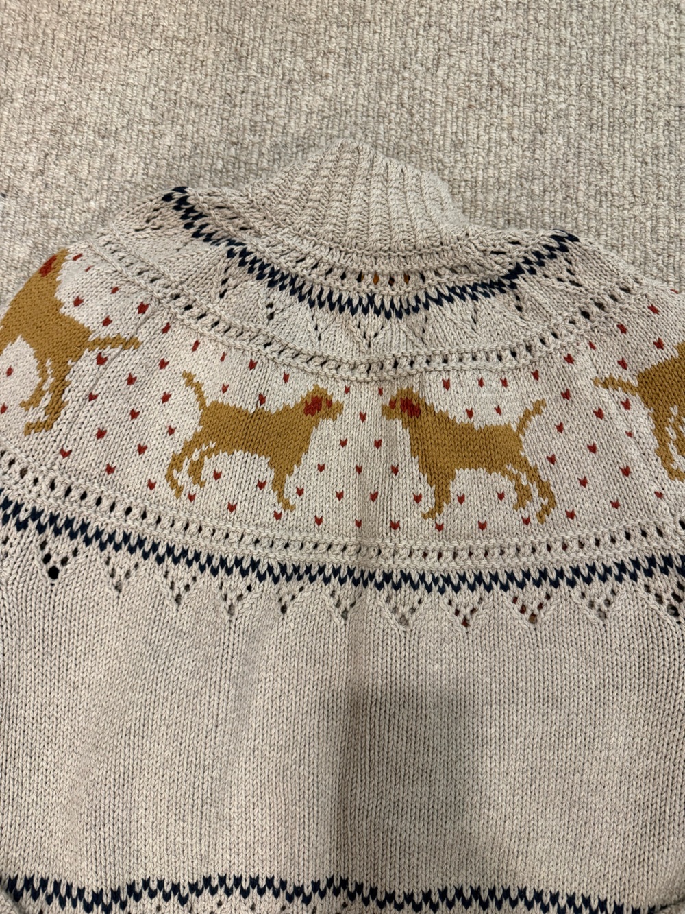 L.L.Bean Women's Signature Cotton Fisherman Sweater in River Rock Dog Fair Isle - Picture 7 of 7